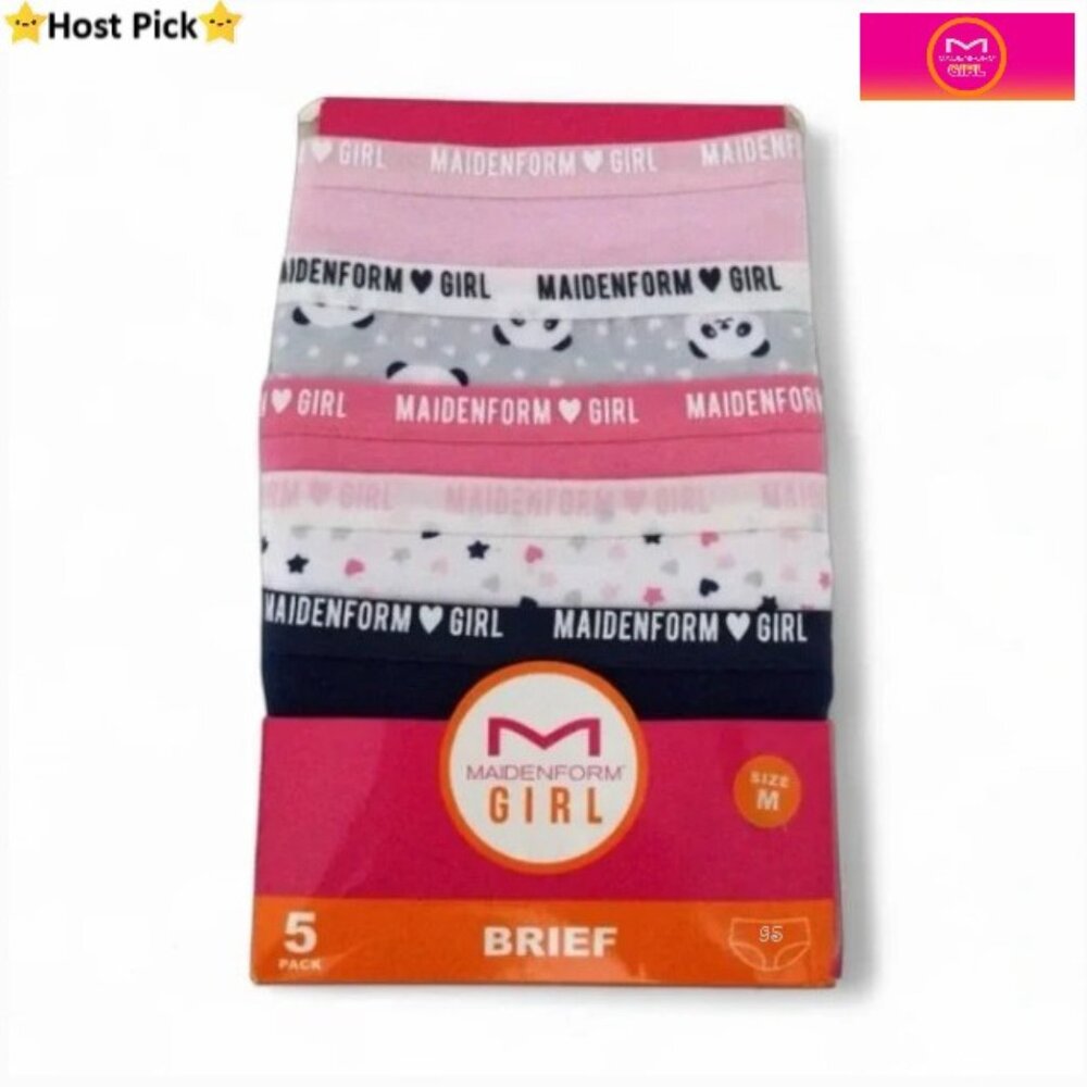 MAIDENFORM GIRL 5‑Pack Briefs Soft Cotton Underwear - Girls M (7/8) - NWT